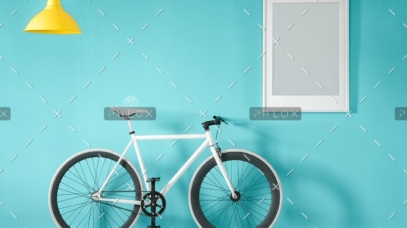 white bike in blue interior PMNFYVU