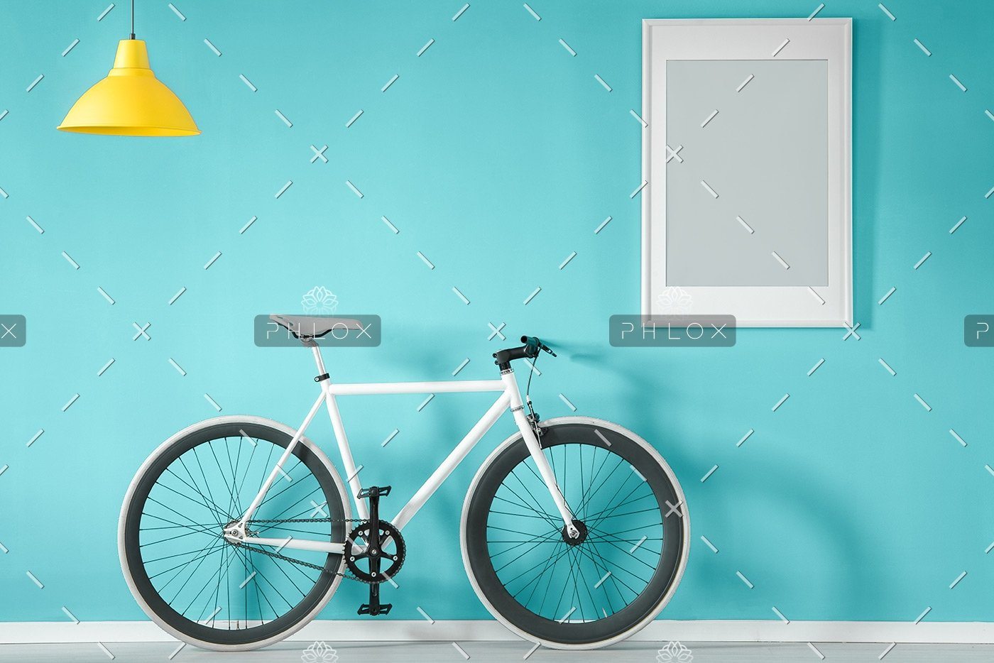 white bike in blue interior PMNFYVU